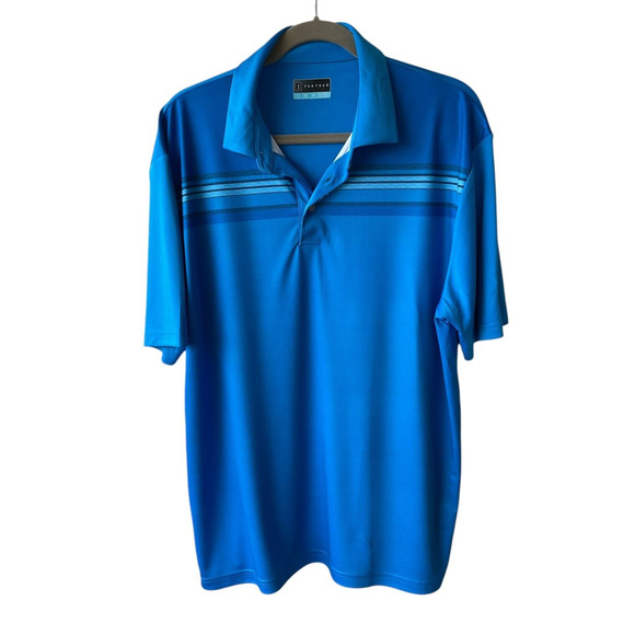 PGA Tour Golf  Men's Large Blue Polo Shirt Striped Performance Moisture Wicking - Picture 1 of 9